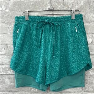 Indochine Green Athletic Shorts with Elastic Waistband and Layered Design